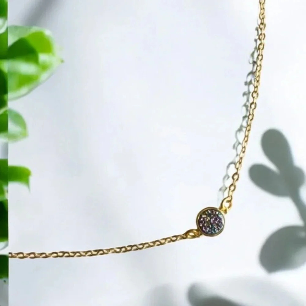 Petite Rainbow Druzy Gold Plated Necklace